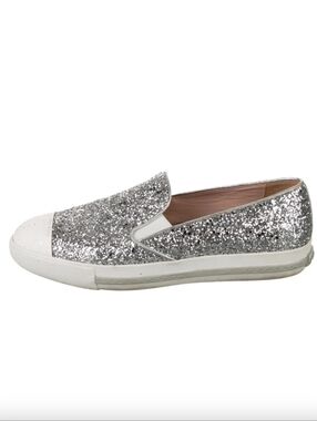 ​Miu Miu Silver Glitter Slip-On Sneakers - 38.5